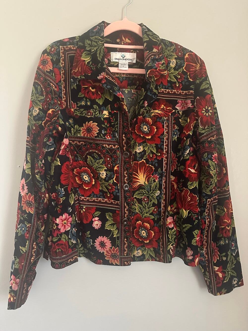Erin London Floral Paisley Jacket Womens M 100% Cotton Cropped Boho 90s Retro